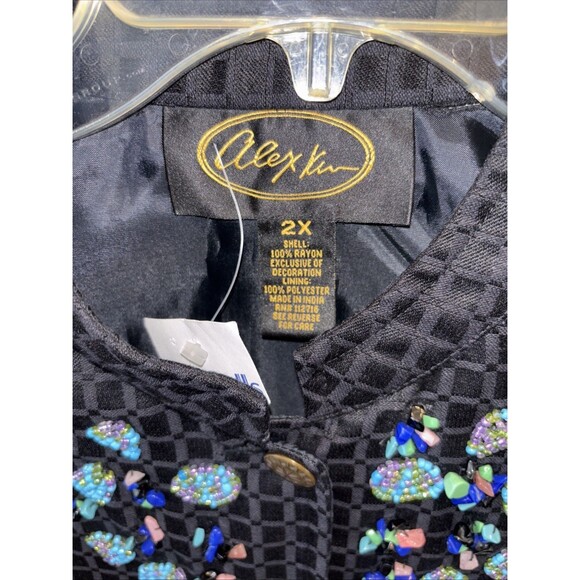 Alex Kim Beaded Jacket Women 2X Black Blue Buttons Lined NEW - Picture 2 of 9